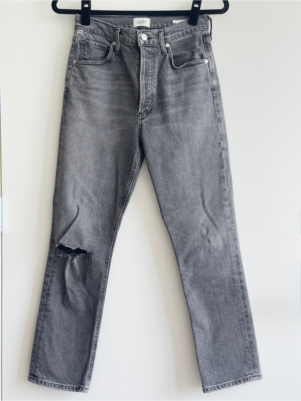 Citizens of Humanity Jolene Jeans 26 Gray Distressed Straight Leg Premium Denim